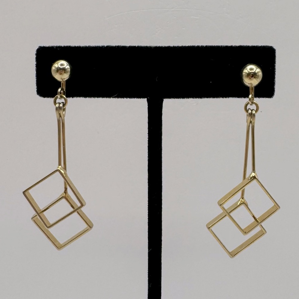 VINTAGE Gold-Tone Double Square Geometric Dangle Earrings